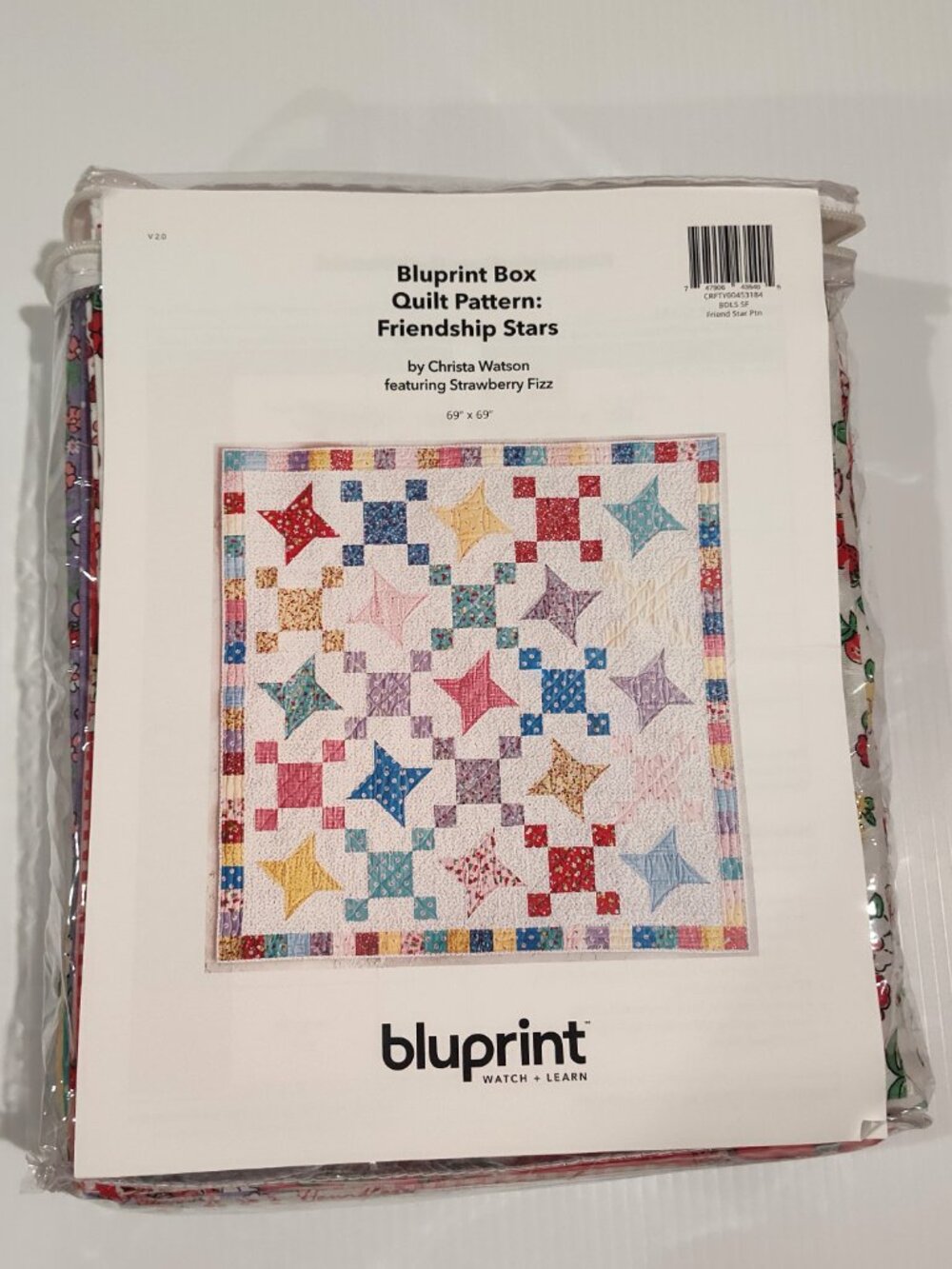 CRAFTSY Boundless Friendship Stars Quilt Kit Fabric Pattern Backing 69"X69"